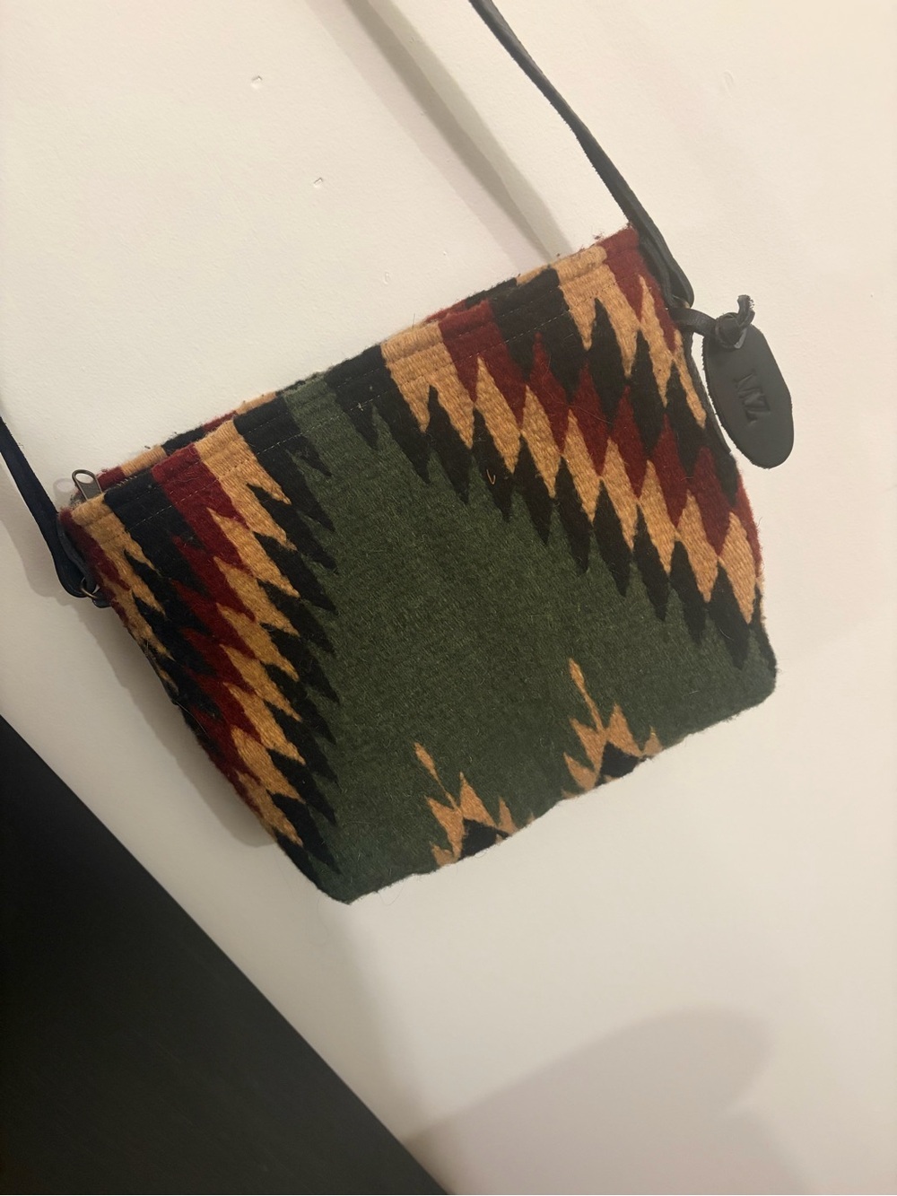 Woven Geometric Crossbody Bag in Olive Green and Rust handmade 100%Wool MZ